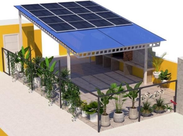 Render de una pérgola solar sobre azotea